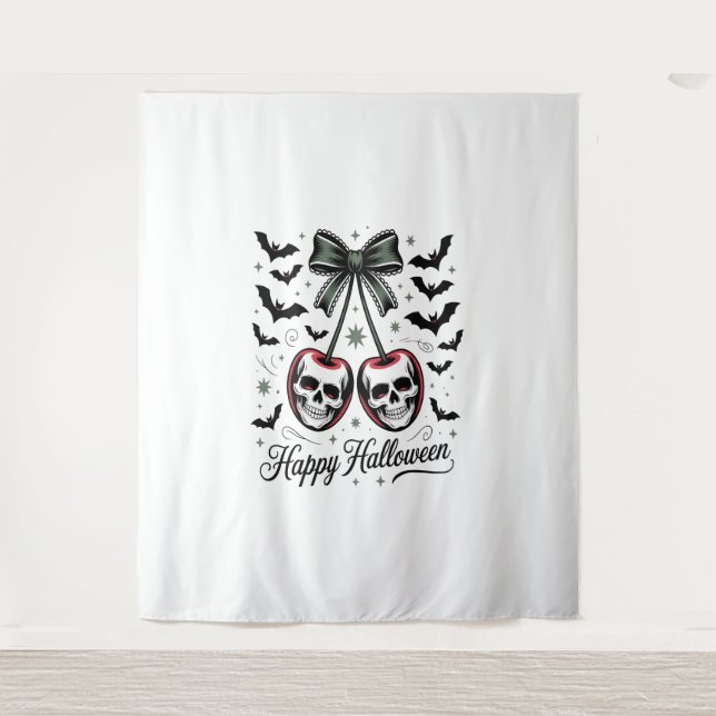 Gothic Skull Cherry Halloween Tapestry (Front)
