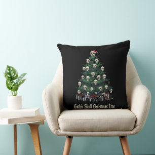 Gothic Skull Christmas Tree Alternative Spooky Cushion