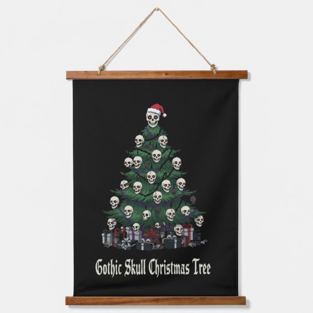 Gothic Skull Christmas Tree | Alternative Spooky  Hanging Tapestry (Front)