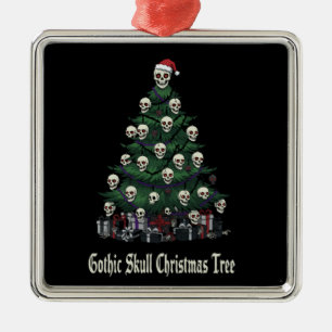 Gothic Skull Christmas Tree Alternative Spooky Metal Ornament