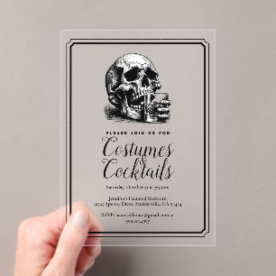 Gothic Skull Costume Cocktail Halloween Party Acrylic Invitations