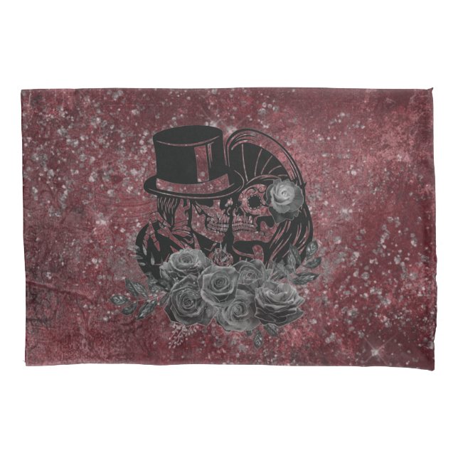 Gothic Skull Couple And Black Roses Eternal Love  Pillowcase (Front)