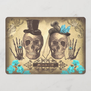 Gothic Skull Couple Day of The Dead Wedding Invite