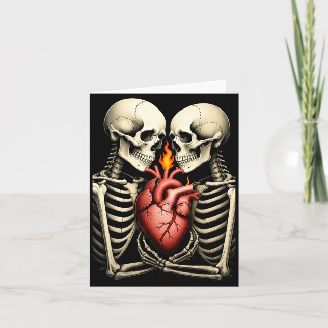 Gothic Skull Couple Flaming Heart Dark Romance Sty Card (Front)