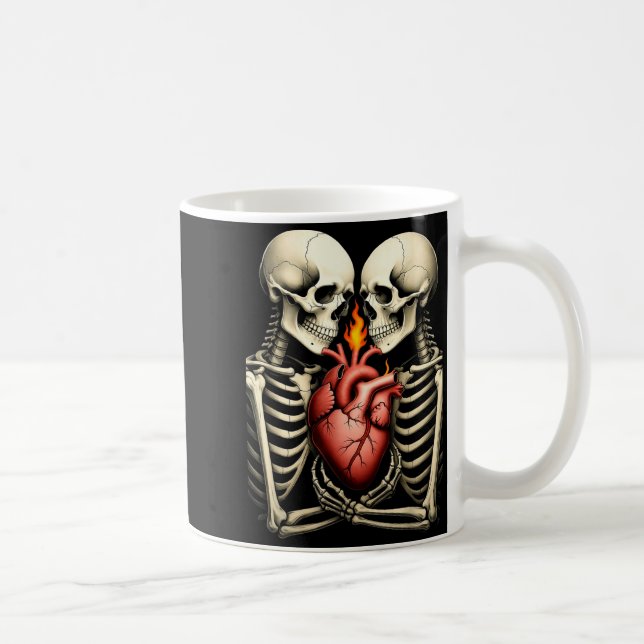 Gothic Skull Couple Flaming Heart Dark Romance Sty Coffee Mug (Right)