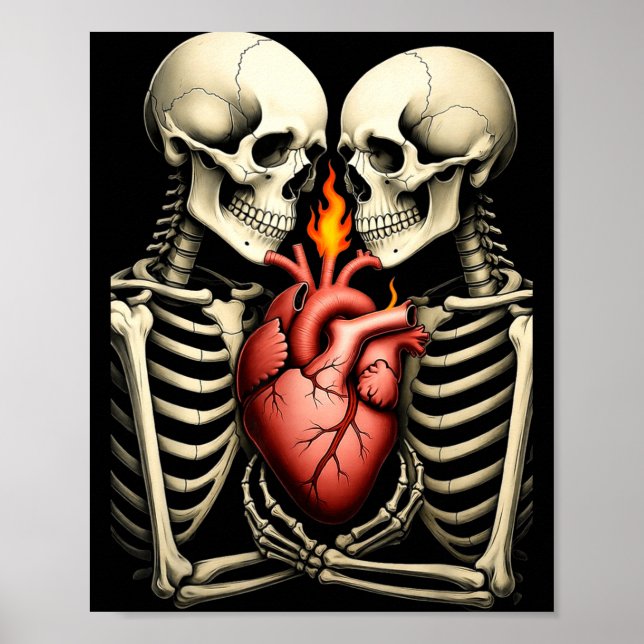 Gothic Skull Couple Flaming Heart Dark Romance Sty Poster (Front)