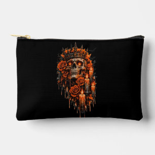 Gothic Skull Crown Halloween Dark Roses Spooky Des Accessory Pouch