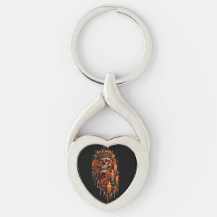 Gothic Skull Crown Halloween Dark Roses Spooky Des Key Ring