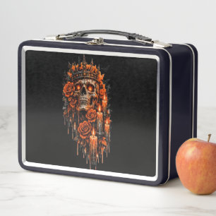 Gothic Skull Crown Halloween Dark Roses Spooky Des Metal Lunch Box