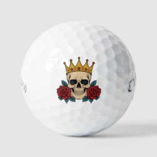 Gothic Skull Crown with Red Roses – Dark Biker Golf Balls