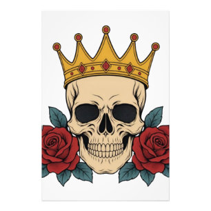 Gothic Skull Crown with Red Roses – Dark Biker Photo Print