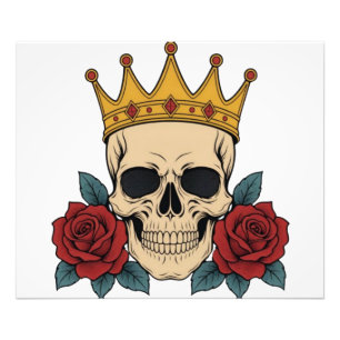 Gothic Skull Crown with Red Roses – Dark Biker  Photo Print