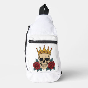 Gothic Skull Crown with Red Roses – Dark Biker  Sling Bag