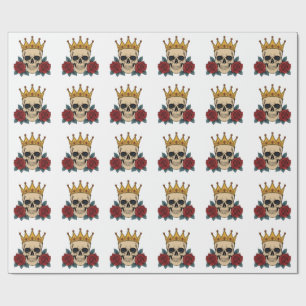 Gothic Skull Crown with Red Roses – Dark Biker Wrapping Paper
