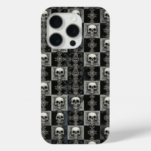 Gothic Skull & Damask Checkerboard Phone Case 