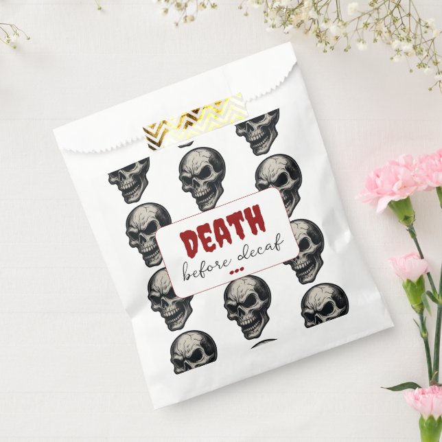 Gothic Skull ‘Death Before Decaf’ | Spooky Funny - Favour Bag (Sealed)