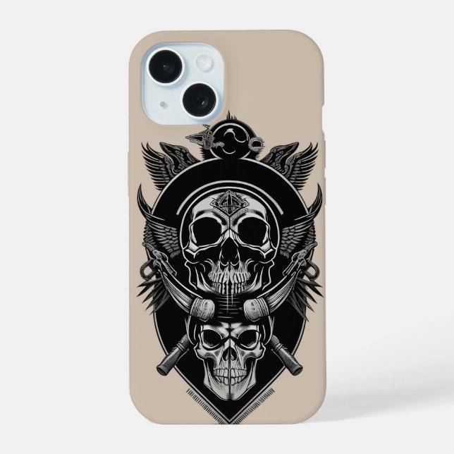 Gothic Skull Design iPhone 15 Case (Back)