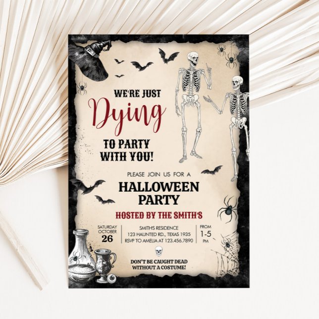 Gothic Skull Dying to Party Halloween Party Invitation (Dying to Party Gothic Skull Halloween Party Invitation)