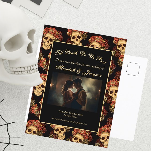 Gothic Skull Engagement Photo Save the Date Announcement Postcard (Creator Uploaded)
