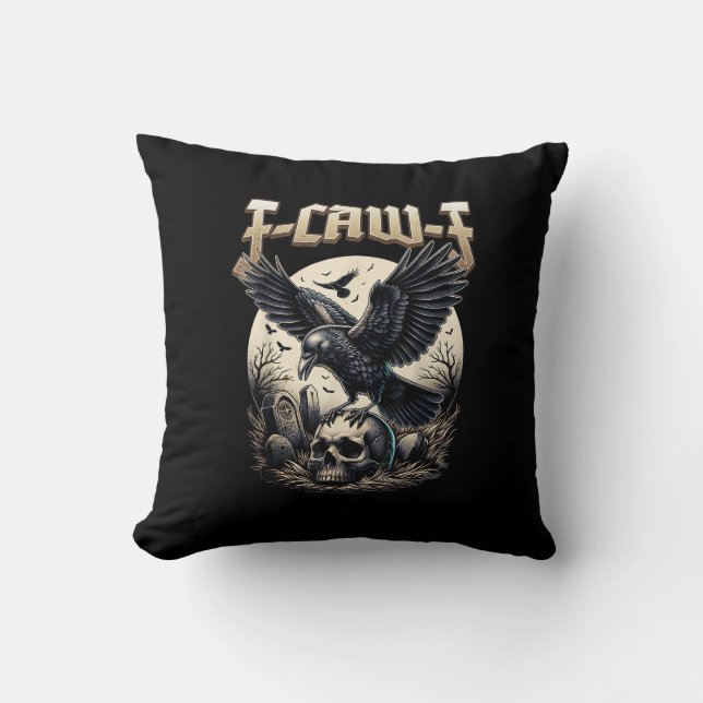 Gothic Skull F-Caw-F Crow Adult Humour Graphic  Cushion (Front)