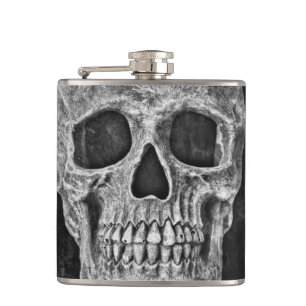 Gothic Skull Face Black And White Cool Grunge Hip Flask