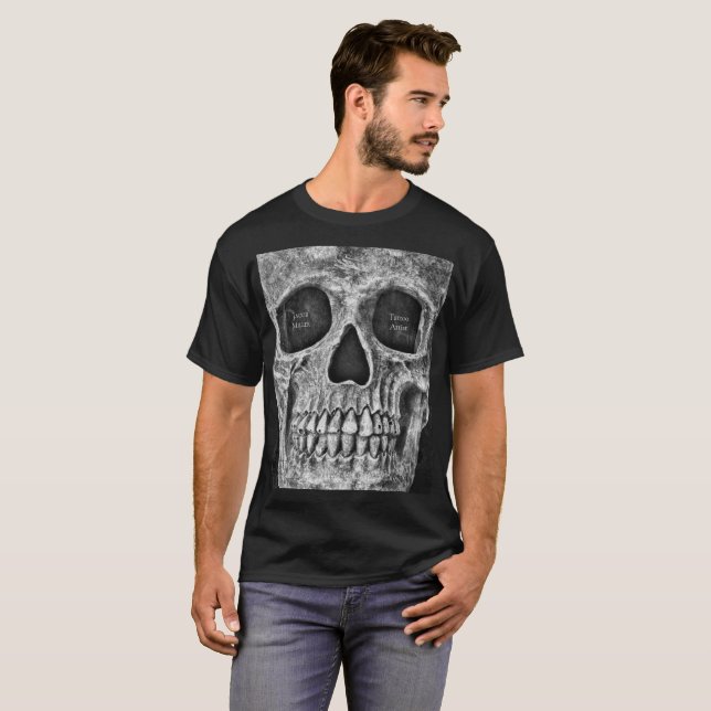 Gothic Skull Face Black And White Tattoo Shop T-Shirt (Front Full)
