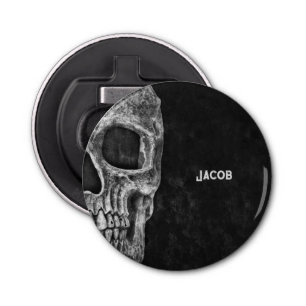 Gothic Skull Face Close Up Black And White Custom Bottle Opener