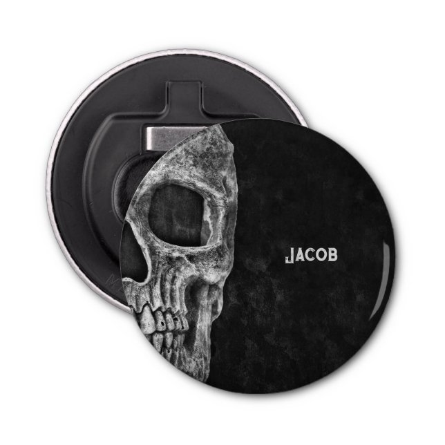Gothic Skull Face Close Up Black And White Custom Bottle Opener (Front)
