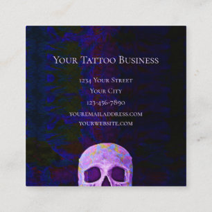 Gothic Skull Face Purple Blue Cool Tattoo Shop Square Business Card