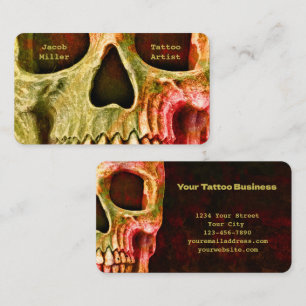 Gothic Skull Face Red Green Tattoo Shop Business Card