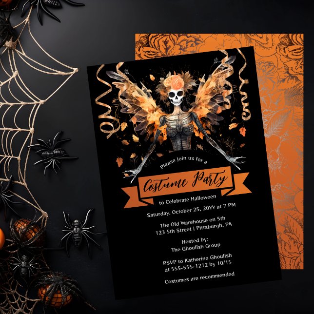 Gothic Skull Faerie Halloween Costume Party  Invitation (Gothic Skeleton Faerie Halloween Costume Party Invitation)