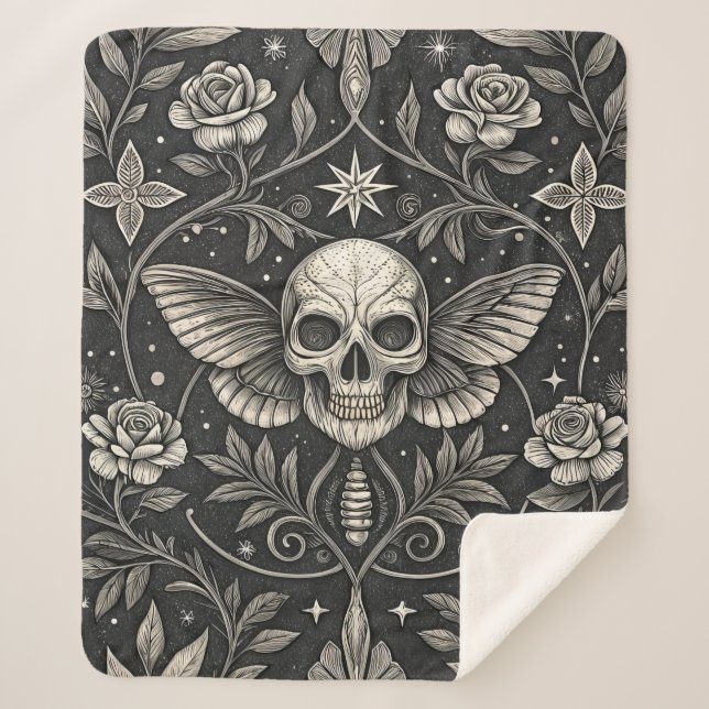 Gothic Skull Floral Celestial Pattern (1) Sherpa Blanket (Front)