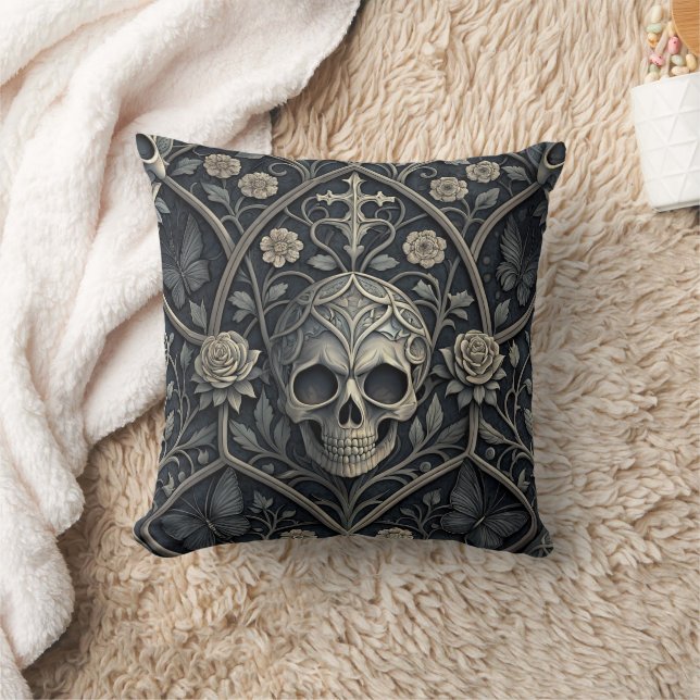 Gothic Skull Floral Celestial Pattern (2) Cushion (Blanket)