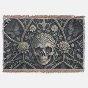 Gothic Skull Floral Celestial Pattern (2) Throw Blanket