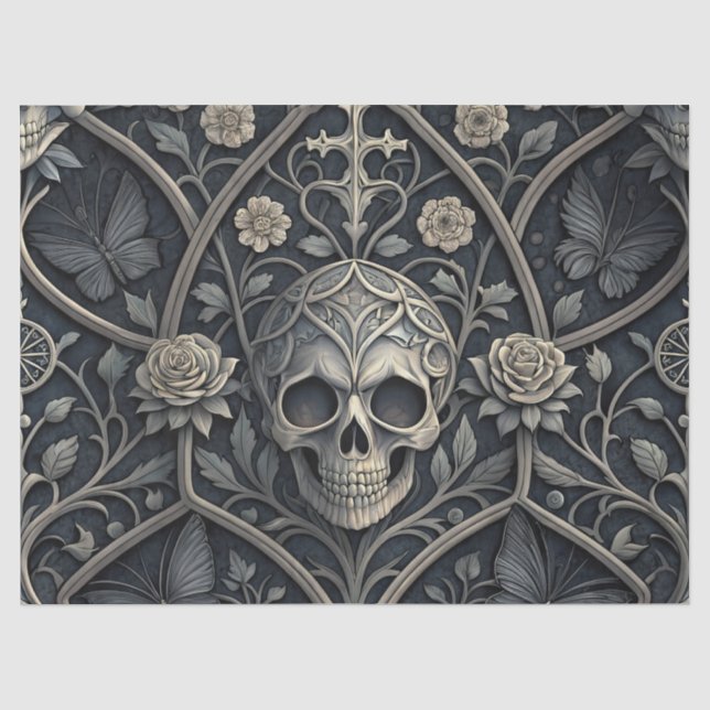 Gothic Skull Floral Celestial Pattern (2) Tissue Paper (Front)