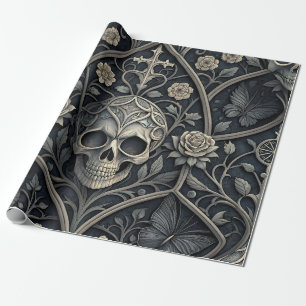 Gothic Skull Floral Celestial Pattern (2) Wrapping Paper