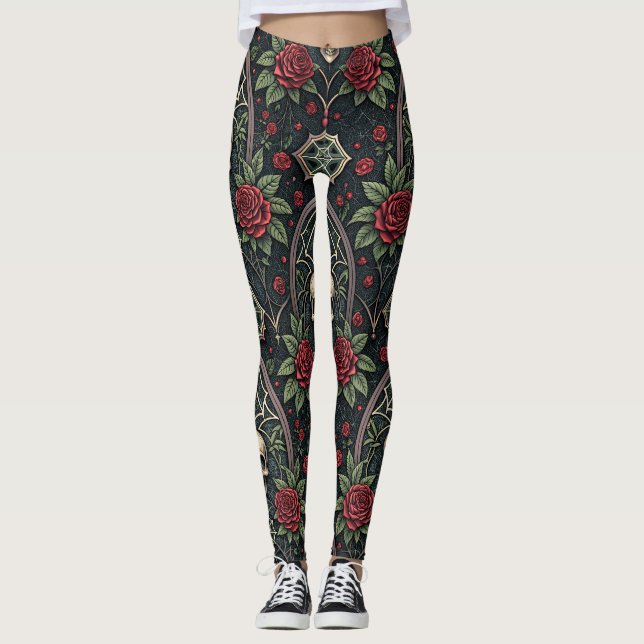 Gothic Skull Floral Celestial Pattern (3) Leggings (Front)