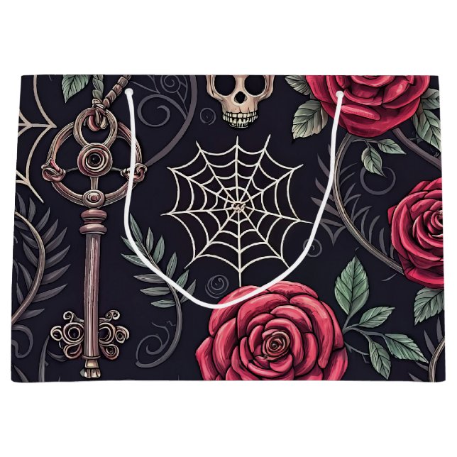 Gothic Skull Floral Celestial Pattern (4) Large Gift Bag (Front)