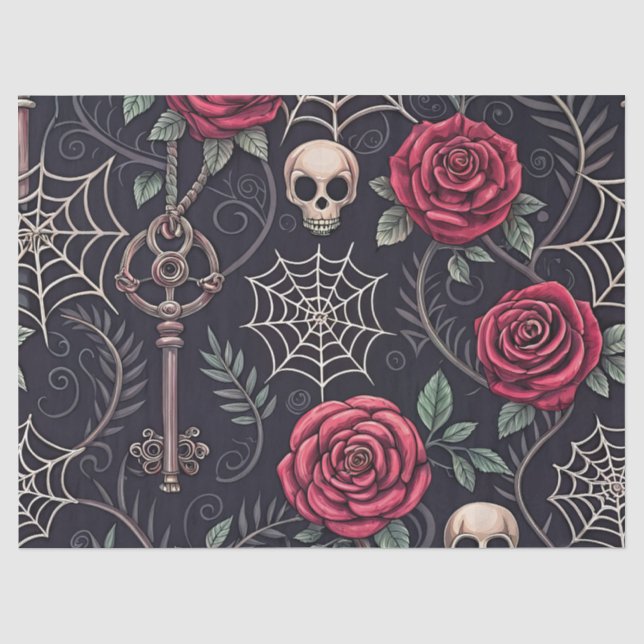 Gothic Skull Floral Celestial Pattern (4) Tissue Paper (Front)