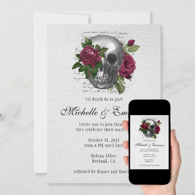 Gothic Skull Floral 'til death do us part Wedding Invitation | Zazzle