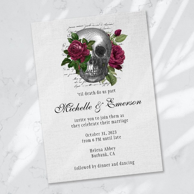 Gothic Skull Floral 'til death do us part Wedding Invitation (Creator Uploaded)