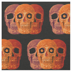 Gothic Skull Funny Orange Halloween Fabric