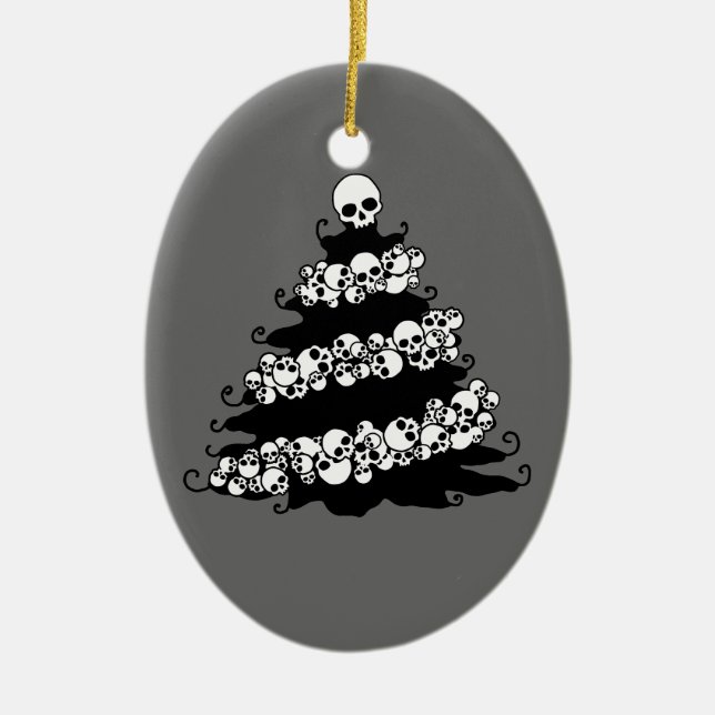 Gothic Skull Garland Tree Ceramic Ornament (Front)