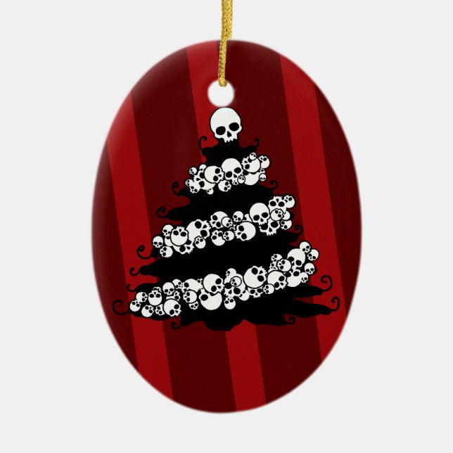 Gothic Skull Garland Tree Ceramic Tree Decoration (Front)