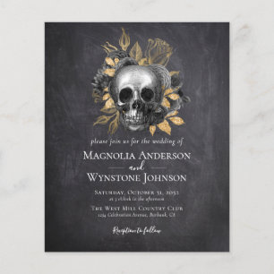 Gothic Skull Gold Halloween Wedding Invitation