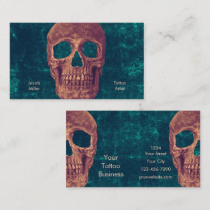 Gothic Skull Green Teal Brown Texture Tattoo Shop Business Card