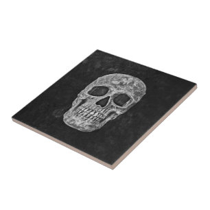 Gothic Skull Grunge Black And White Ceramic Tile