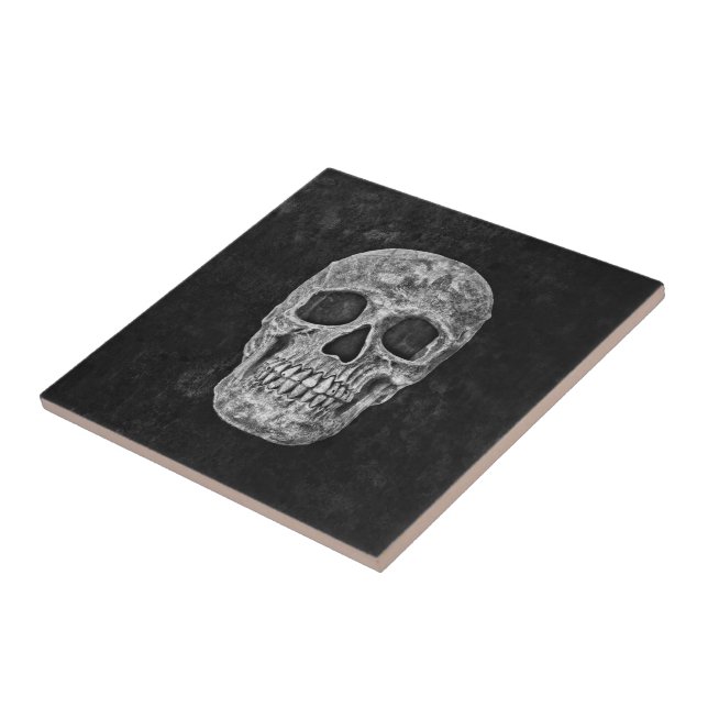 Gothic Skull Grunge Black And White Ceramic Tile (Side)