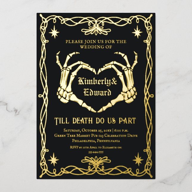 Gothic Skull Hallowedding Retro Wedding Invitation (Front)
