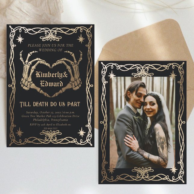 Gothic Skull Hallowedding Retro Wedding Invitation (Creator Uploaded)